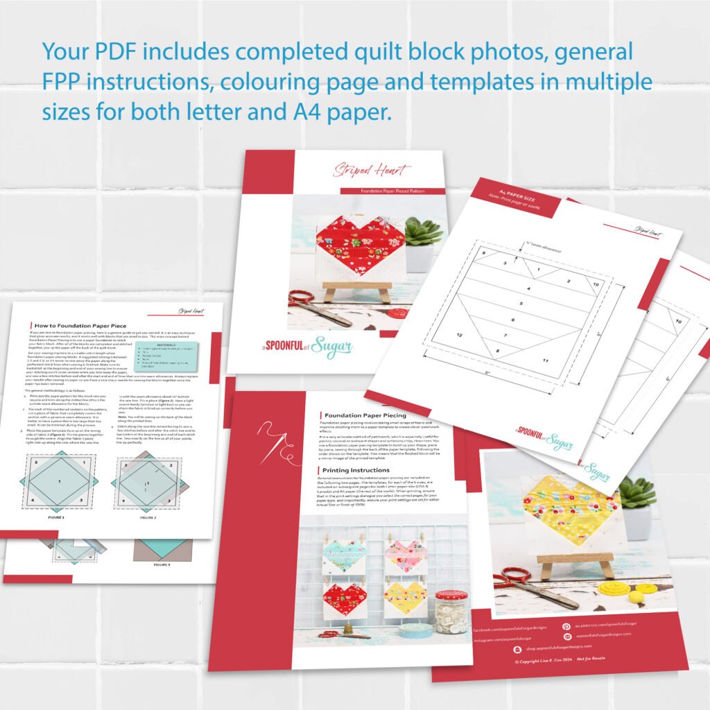 Striped Heart Foundation Paper Piecing Quilt Block (5 Sizes) - A ...