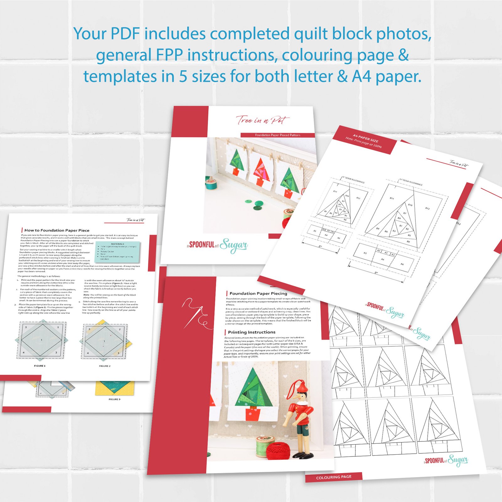 Tree in a Pot Foundation Paper Piecing Quilt Block (5 Sizes)