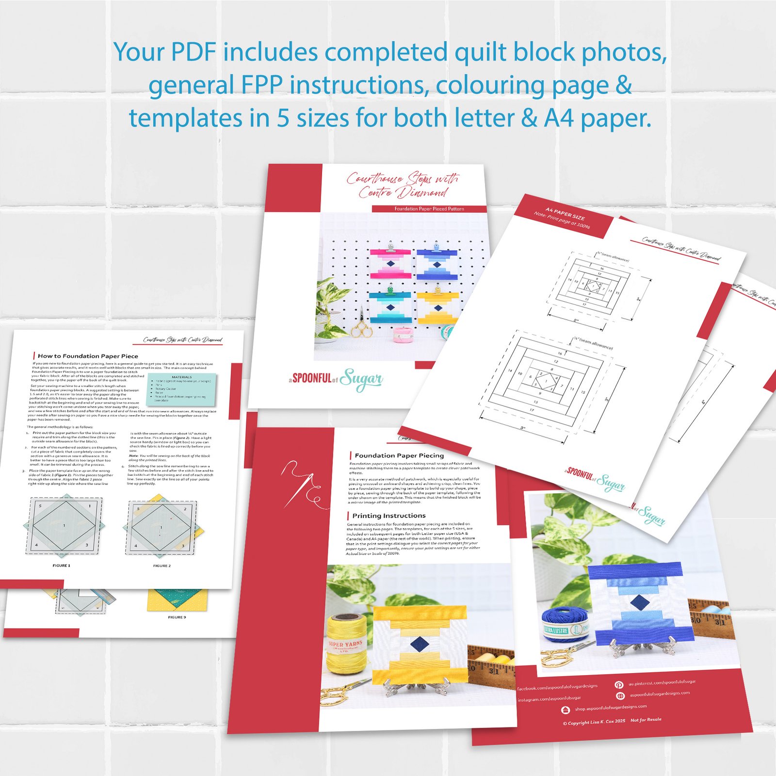 Courthouse Steps with Centre Diamond Foundation Paper Piecing Quilt Block (5 Sizes)