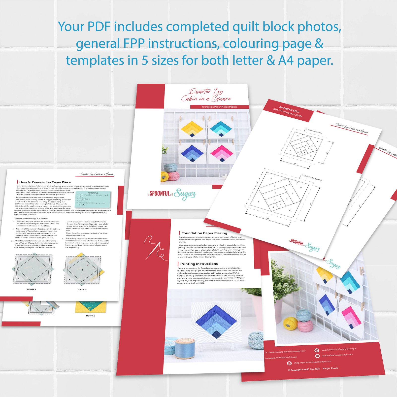 Quarter Log Cabin in a Square Foundation Paper Piecing Quilt Block (5 Sizes)