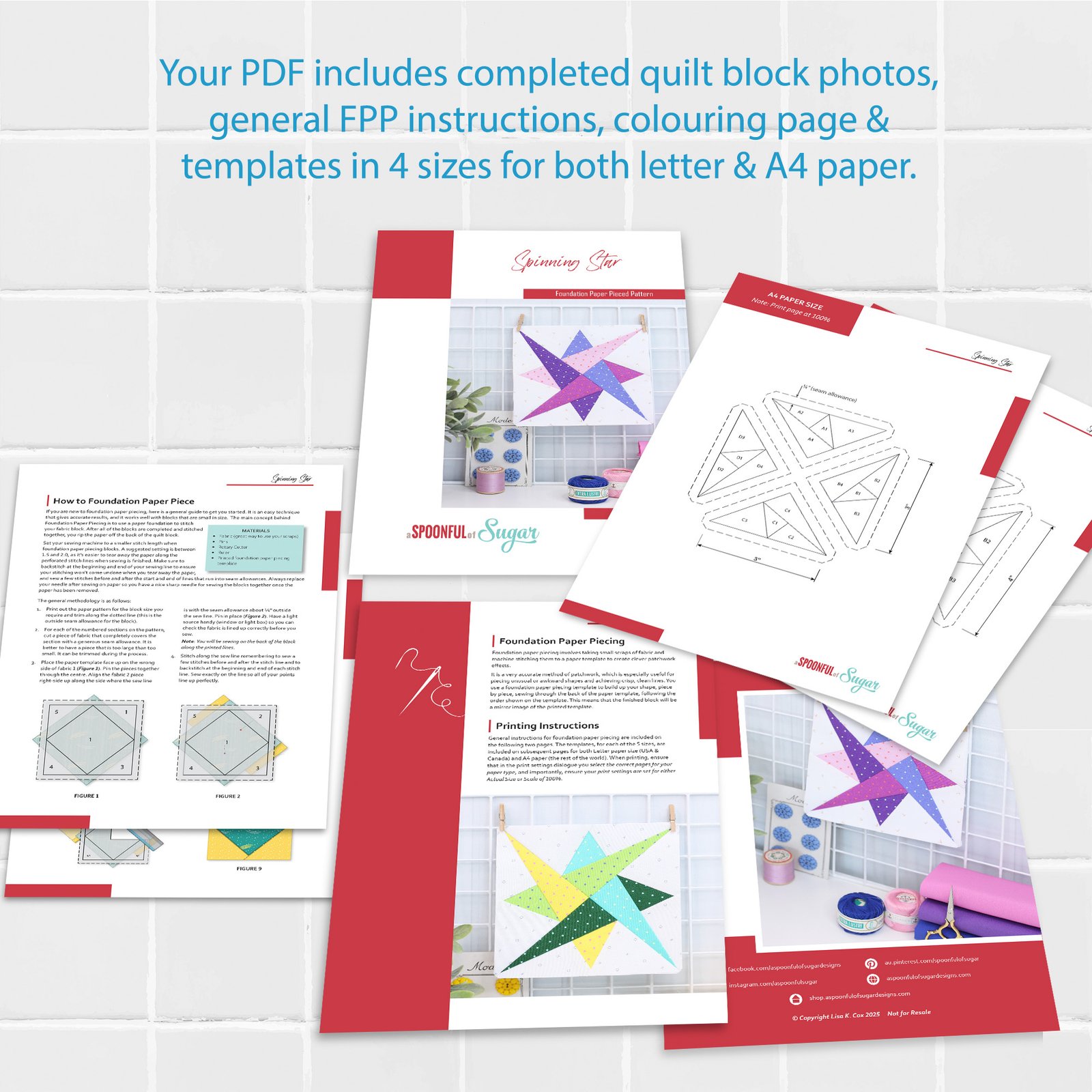 Spinning Star Foundation Paper Piecing Quilt Block (4 Sizes)